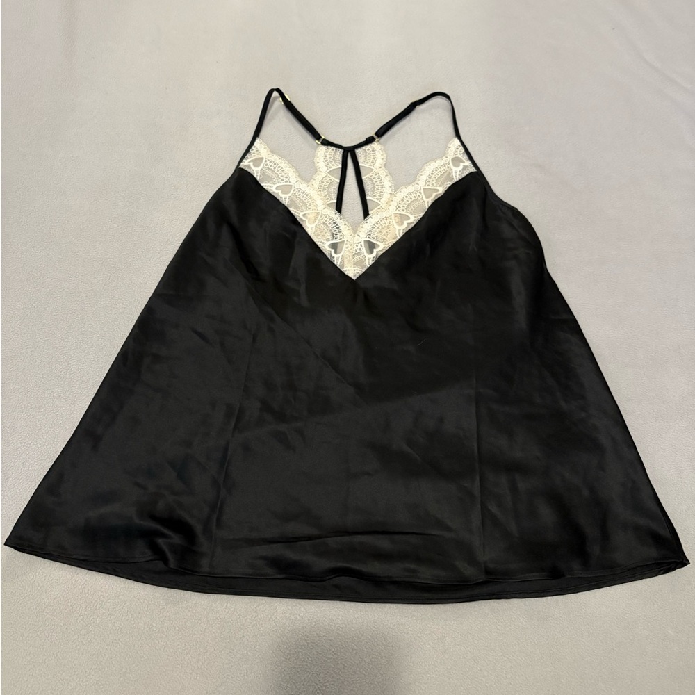 Black Satin Lace-Trim Sleep Cami & Short Set - Picture 2 of 7
